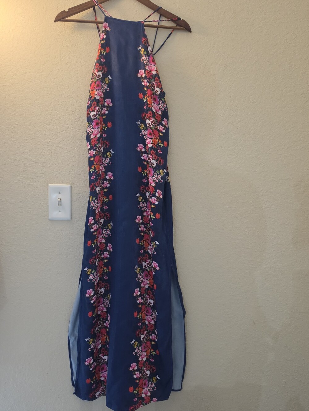 Anthropologie Double Strap Halter Column‎ Dress Womens XXS Blue Red Pink Floral